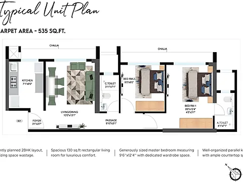2+2Bhk Jodi 4Bhk Apartment