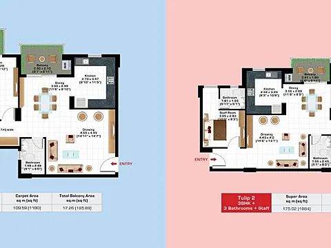 3 BHK Apartment + Staff