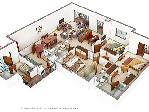 3 BHK Apartment + Servant Room