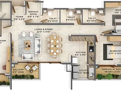 3.5 BHK + 1 Utility Area +1 Private Terraces