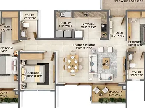 3 BHK With 1 Utility Area