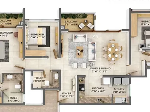 3.5 BHK Apartment With 1 Utility Area